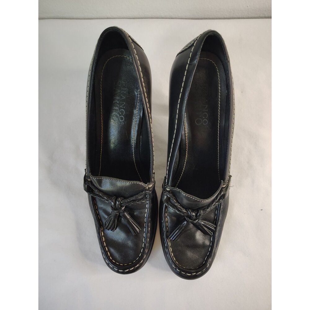 Franco Sarto Black Leather Tassel Loafer Heels Womens 7M Dress Shoes Classic - Picture 4 of 9